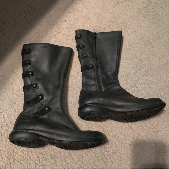 MERRELL Tetra Launch Waterproof Boots Women US 6 Black Leather Mid-Calf Moto Zip - Picture 2 of 9